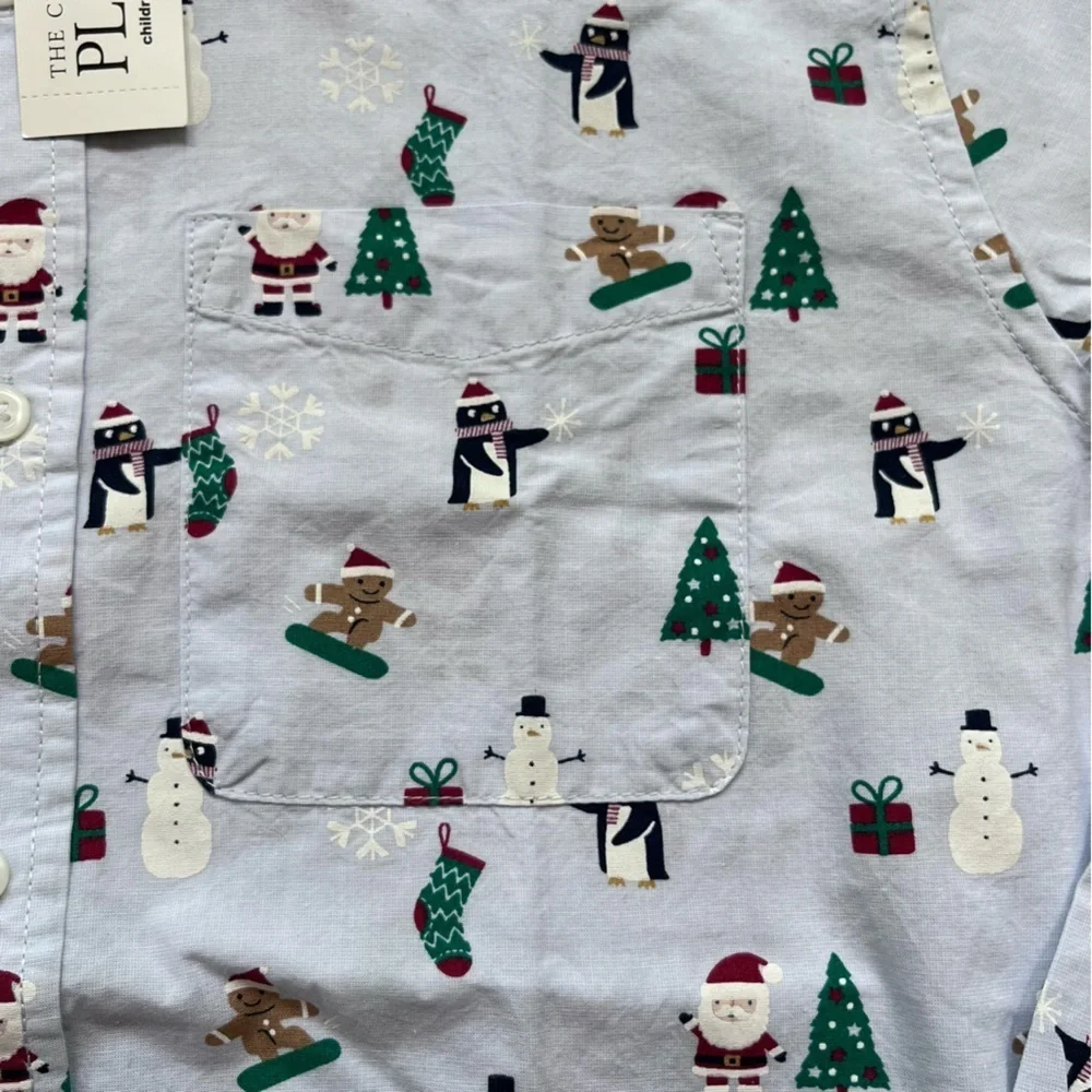 The Childen's Place Boys Long Sleeve Christmas Dress Shirt, Size 16, XXL